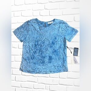 LIFE In Progress Womens Small Blue Cheetah Print Blouse • Keyhole Neck NWT
